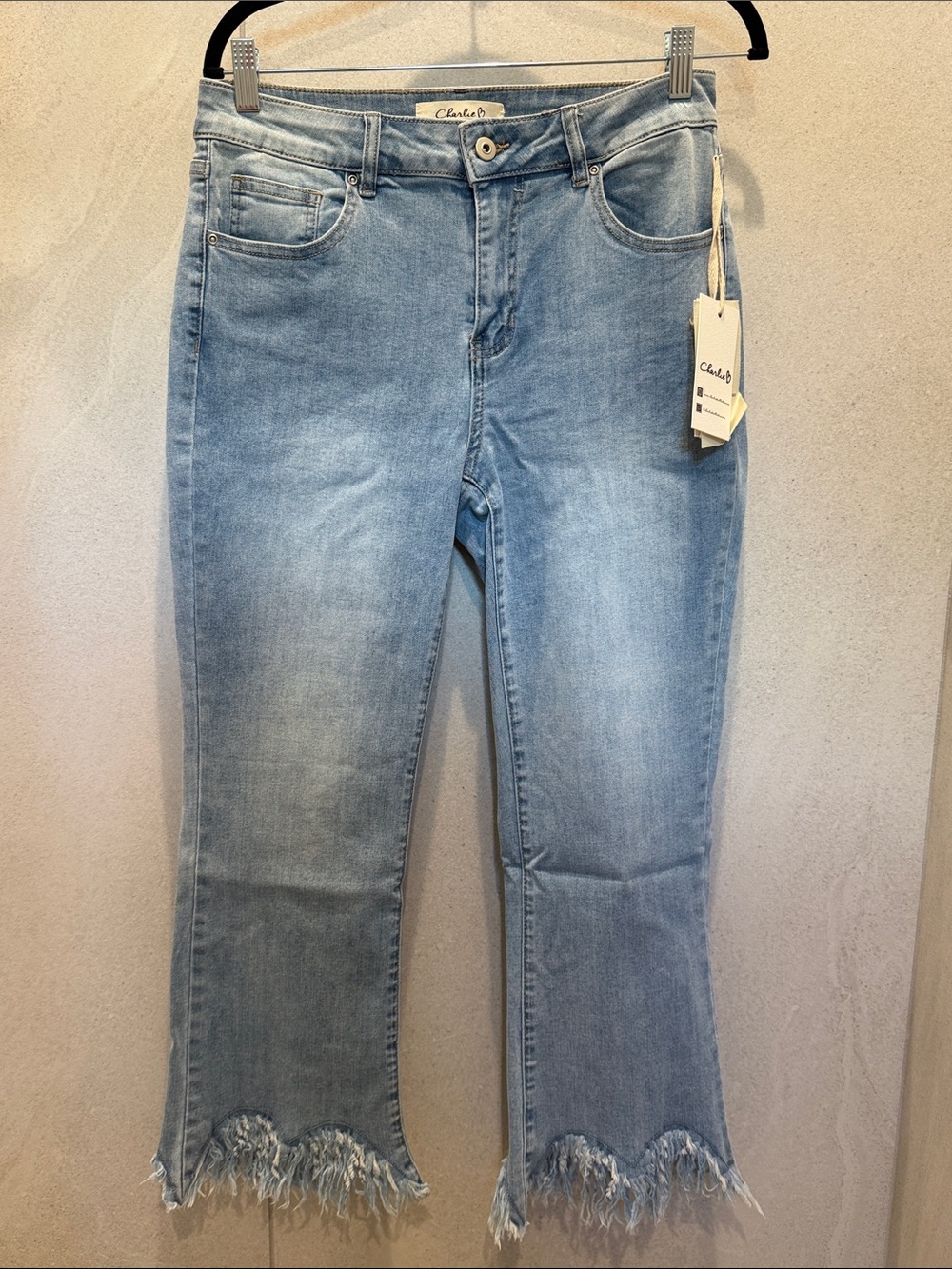 CHARLIE B Light Blue Frayed Hem Cropped Jeans